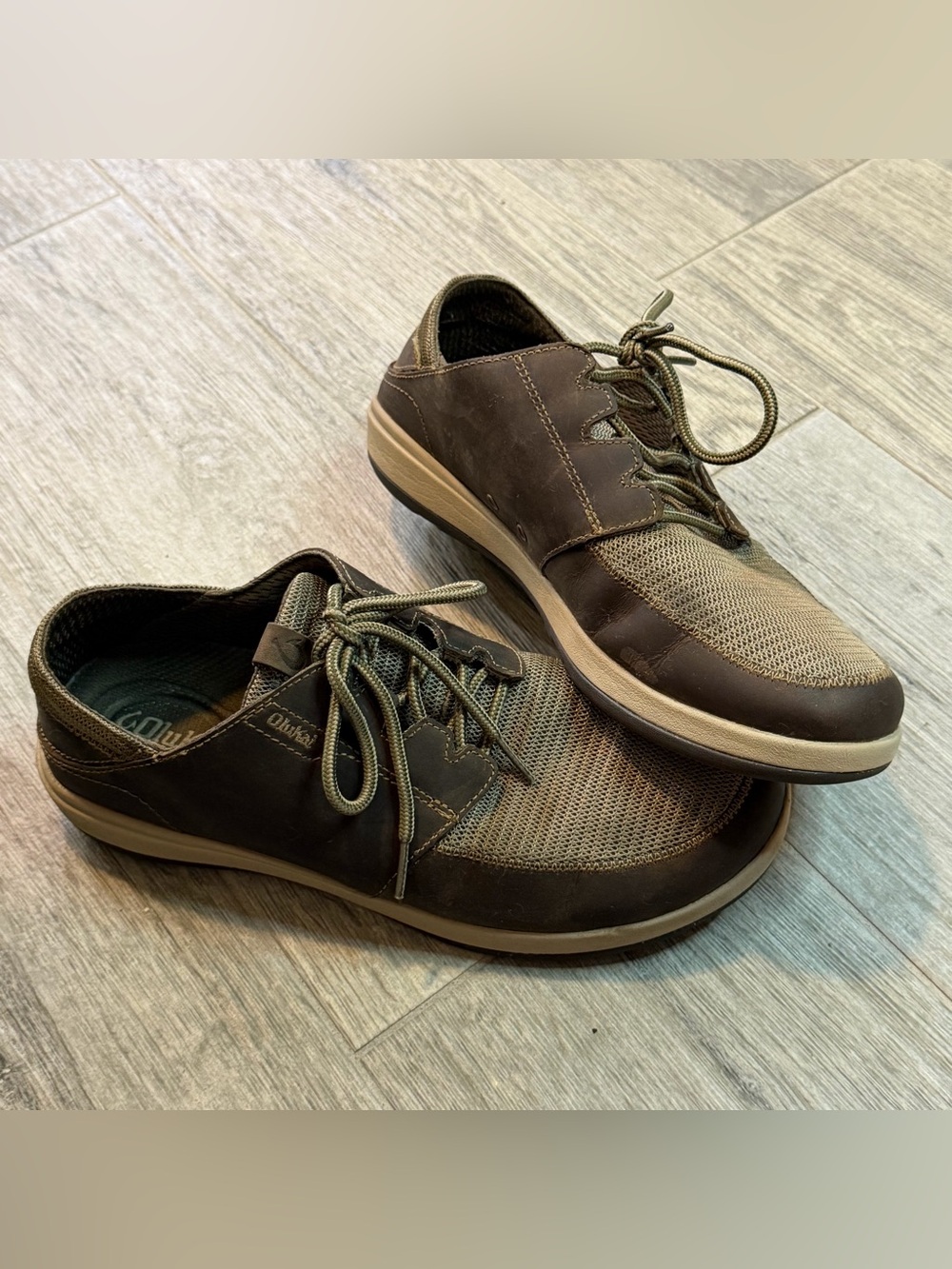 Olukai Makia Lace Up Shoes Men's Brown Leather Nylon Lace-up - US 9 / 42